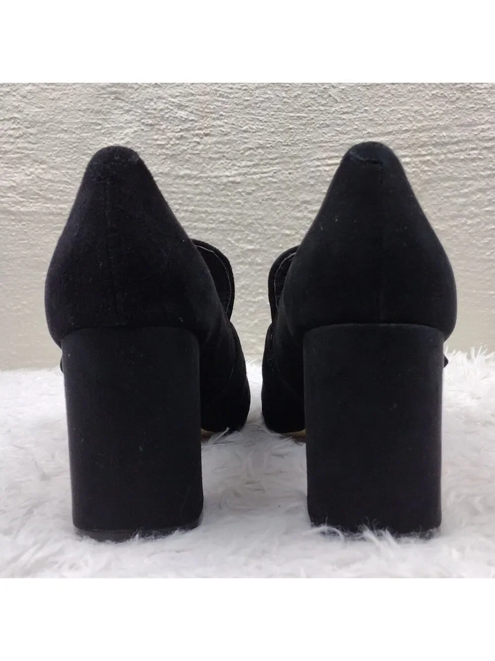 Marc Fisher Caila Black Suede Upper Round Toe Block High Heel Slip On Shoe